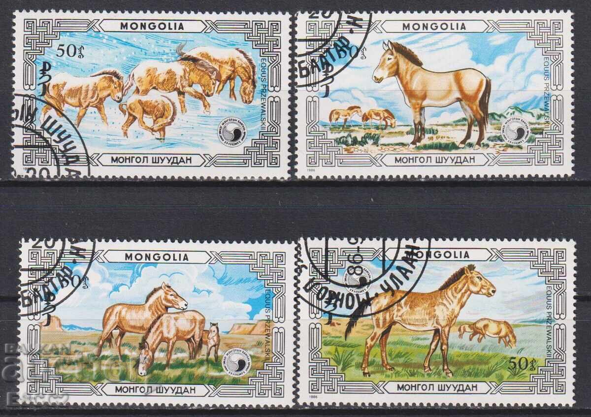 Timbre ștampilate Fauna Caii 1986 din Mongolia
