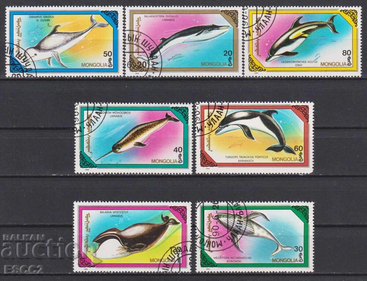 Σφραγισμένες γραμματόσημες Θαλάσσιας Πανίδας Φάλαινες και Δελφίνια 1990 Μογγολία