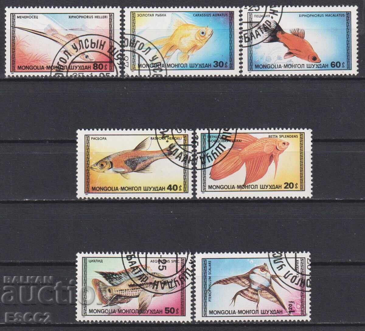 Stamped stamps Fauna Fish Aquarium Fish 1987 Mongolia