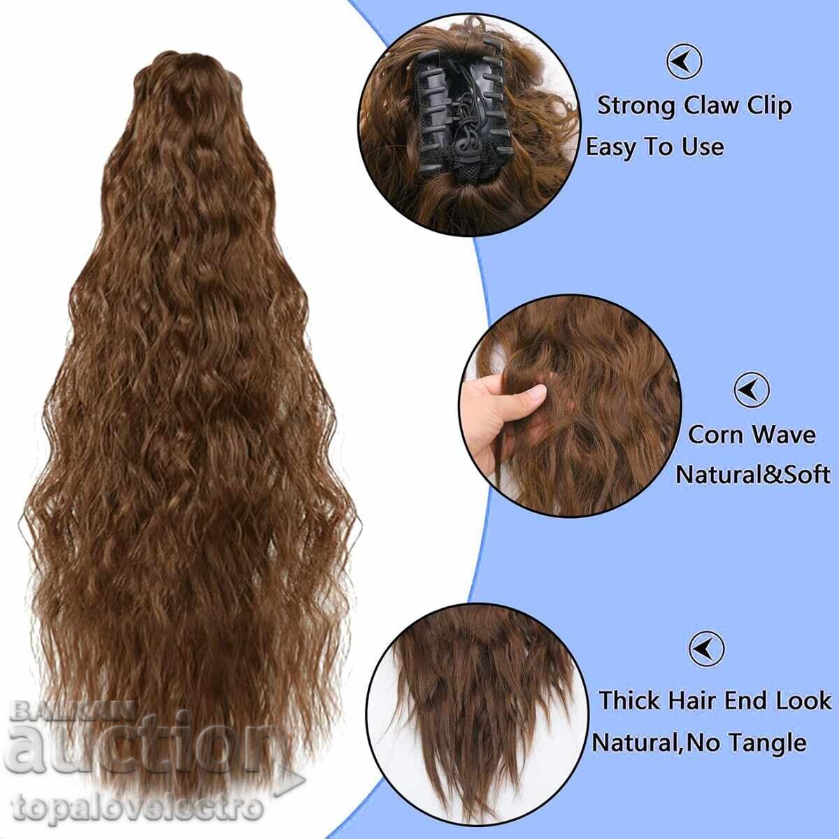 НОВИ! Синтетични екстеншъни за коса, светло-кафяво 60 см с цена 14.00 лв. | € 7.16