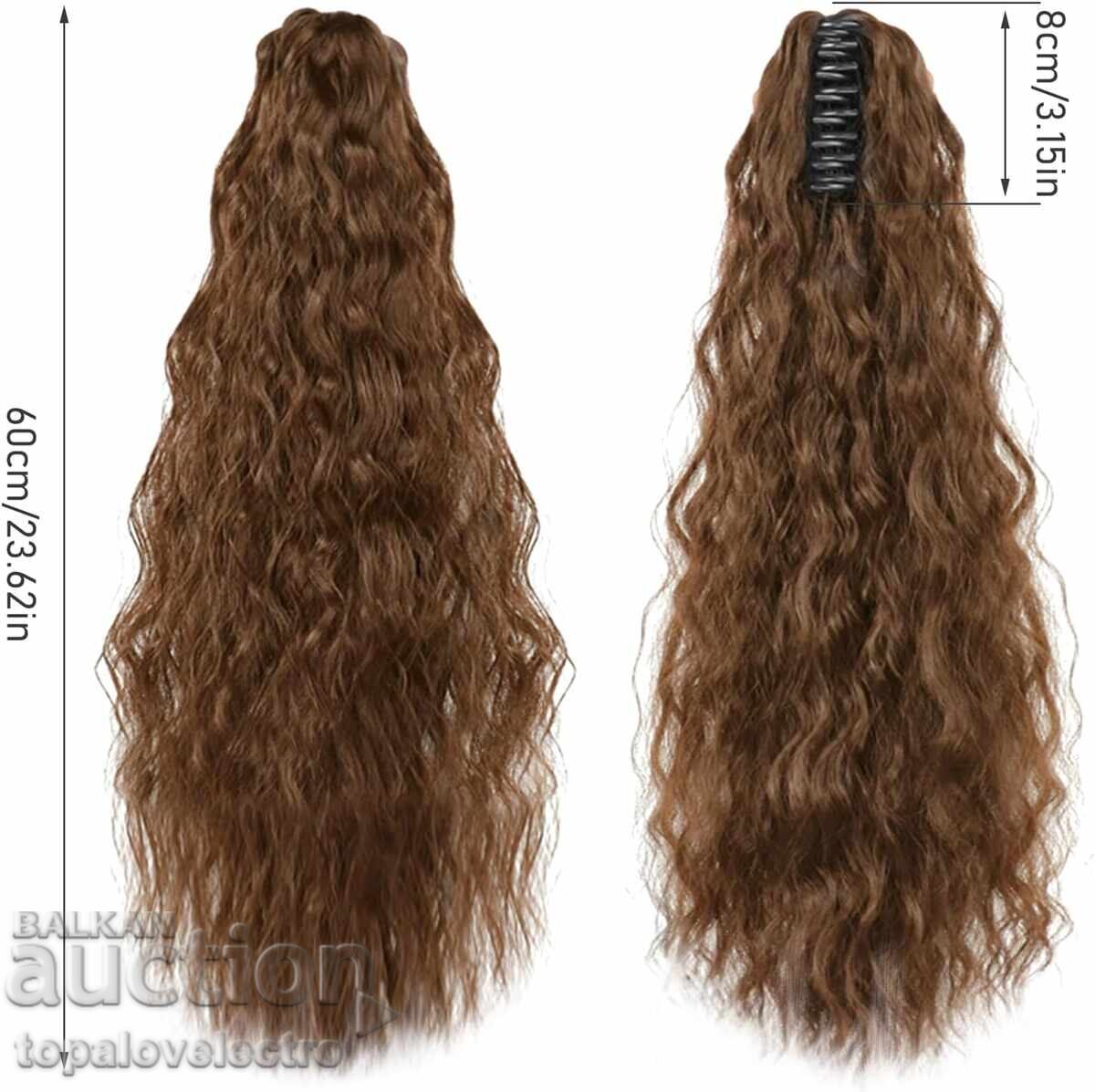 НОВИ! Синтетични екстеншъни за коса, светло-кафяво 60 см - 5
