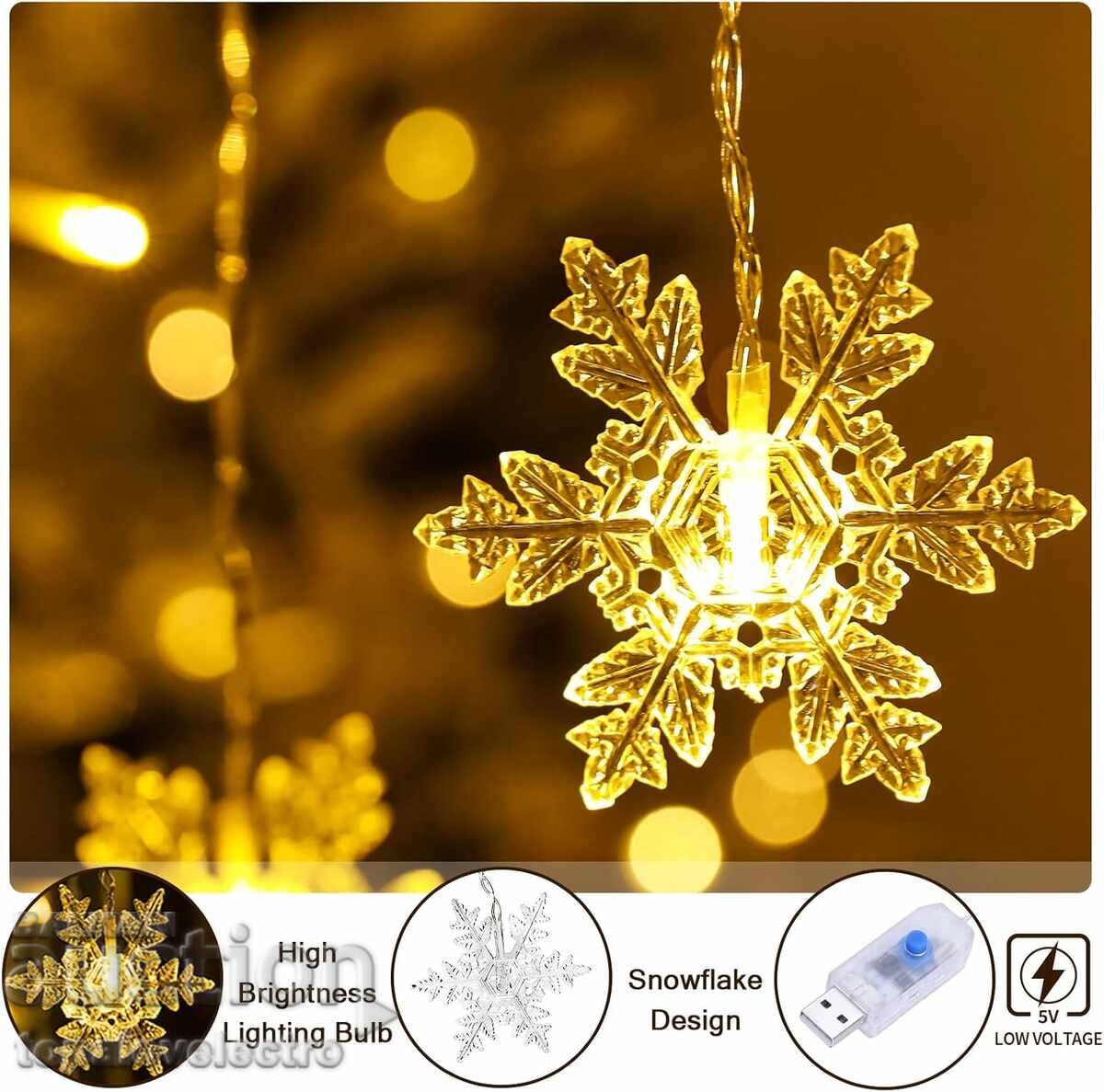 Аукцион НОВА! LED светлинна завеса със снежинки – 2 х 1 м, 104 лампи