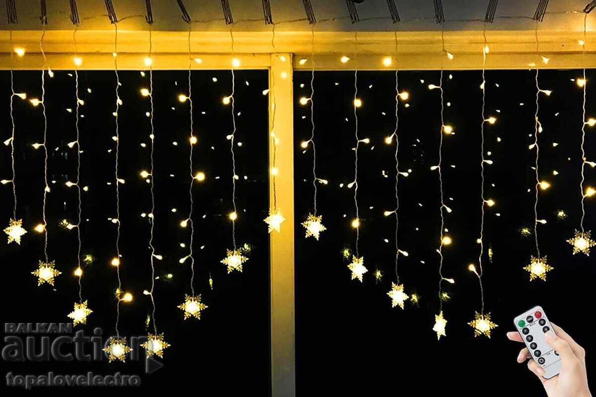 НОВА! LED светлинна завеса със снежинки – 2 х 1 м, 104 лампи