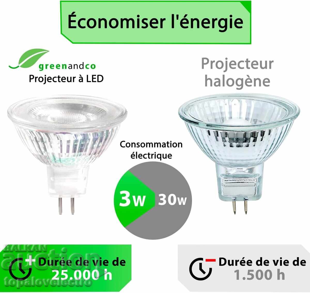 NOI! Becuri LED GU5.3 3W, MR16, alb cald, 38° 12V, 10 buc - 5