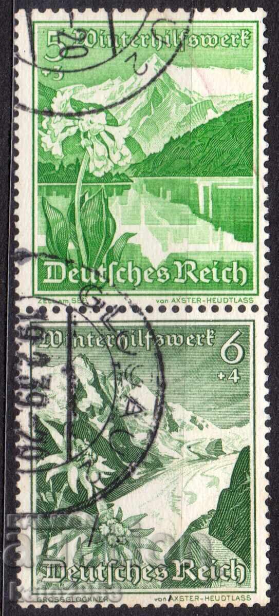 Germania Reich - 1938 - Flori de munte - 2 timbre din carnet - ZD, ștampilă