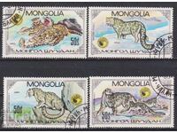 Timbre ștampilate Fauna Barză Leopardul Zăpezilor 1985 din Mongolia