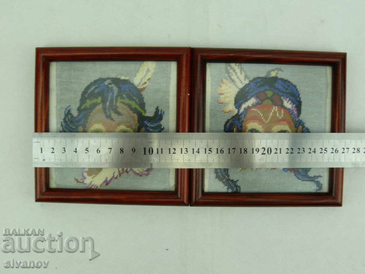 Δύο σετ κεντημένων γοβελίνων με Ινδιάνους #2522 - 6 Δύο σετ κεντημένων γοβελίνων με Ινδιάνους #2522 - 6