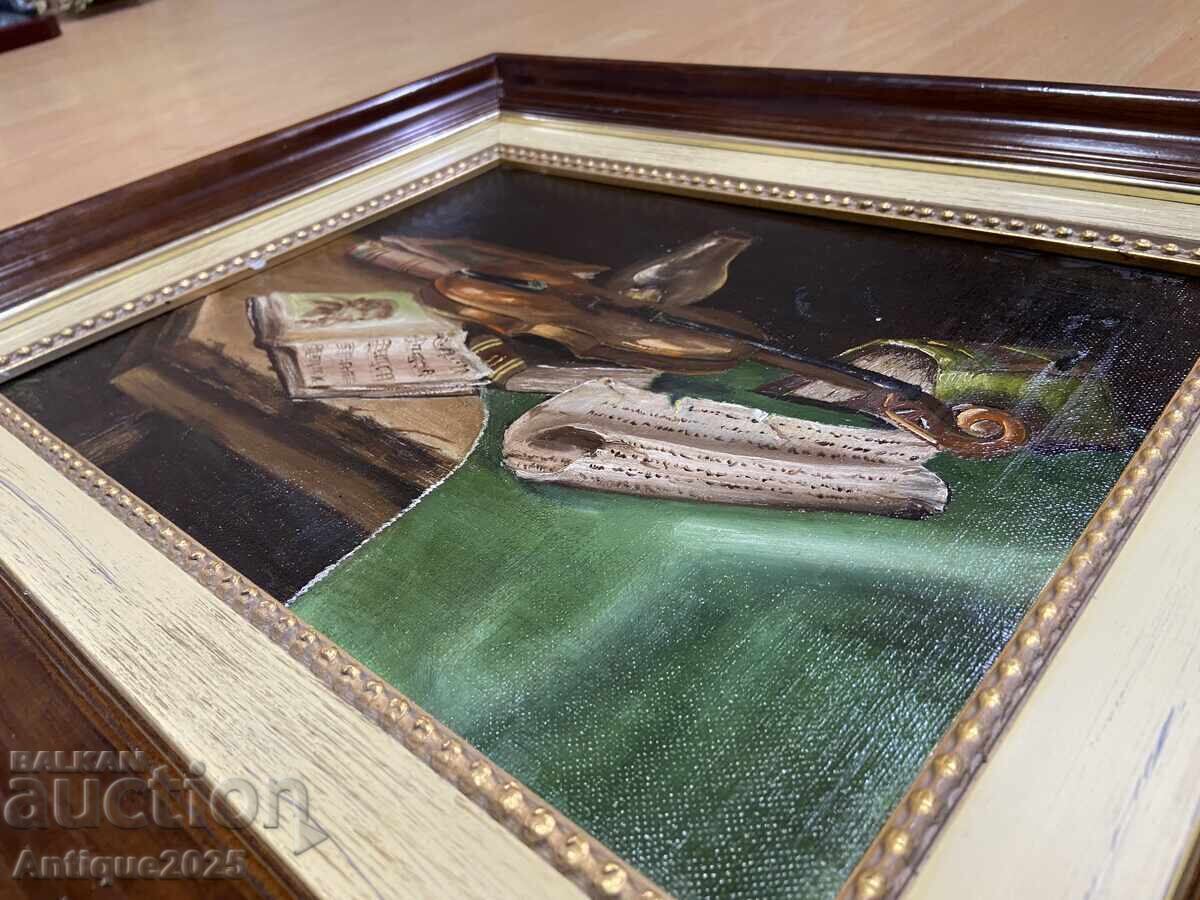 Доставка на Винтидж картина „Цигулка и ноти“ (подпис: Gener)