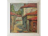 Картина, стари къщи, български автор, 1983 г.