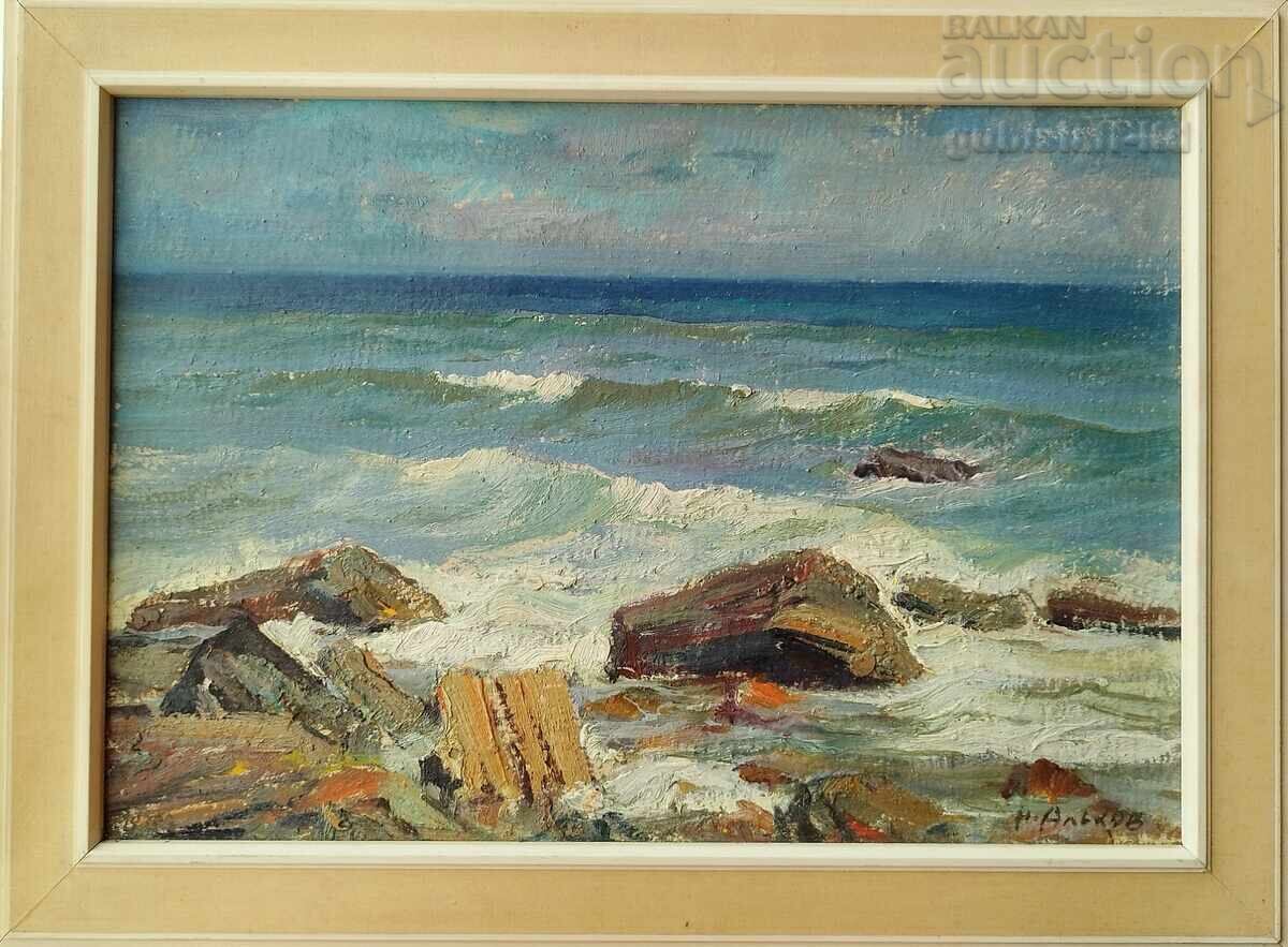 Painting, sea, 1962, artist N. Alekov (1922-2002)