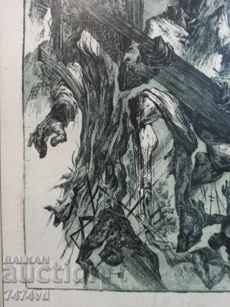 Auction  Original graphic art 1960-1980, military scene, battle!