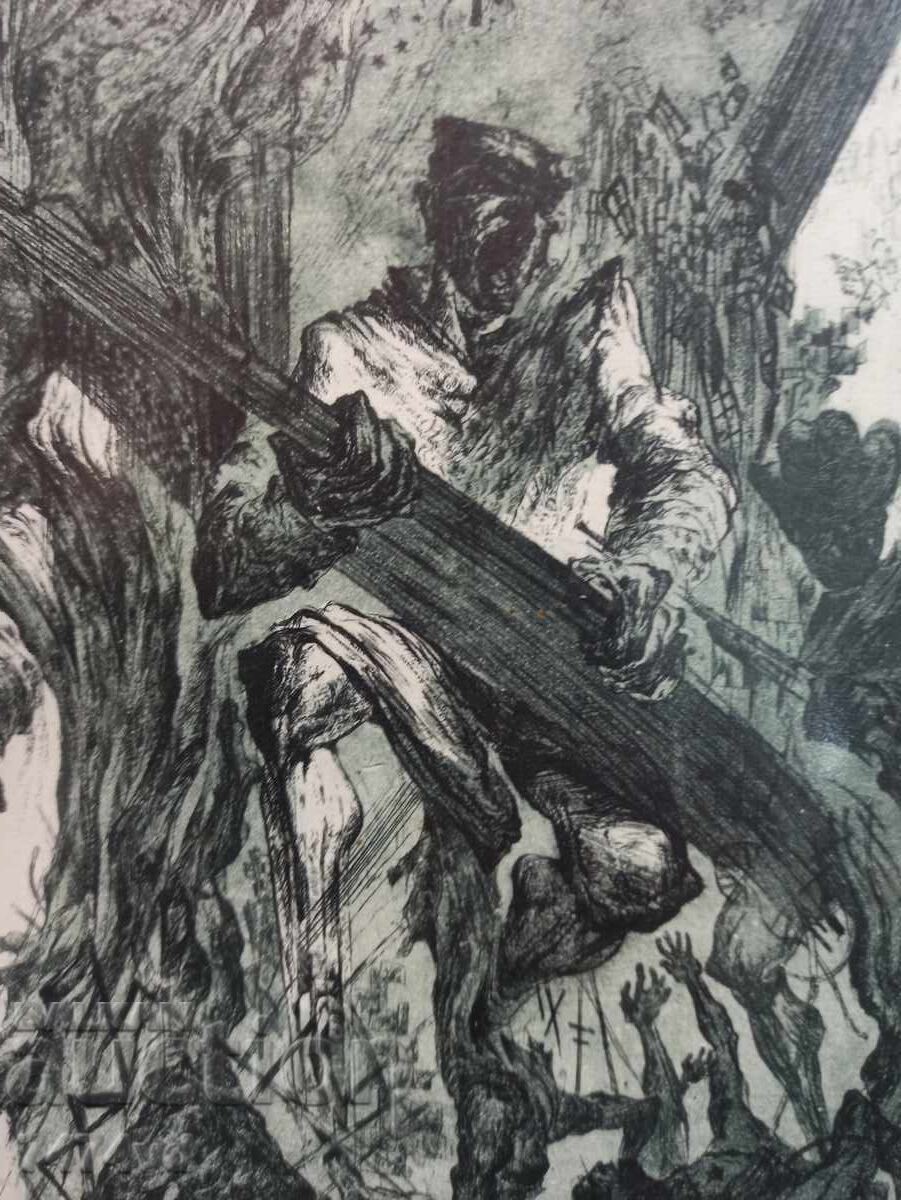 Original graphic art 1960-1980, military scene, battle! - 5