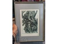 Grafică originală 1960–1980, scenă militară, luptă!