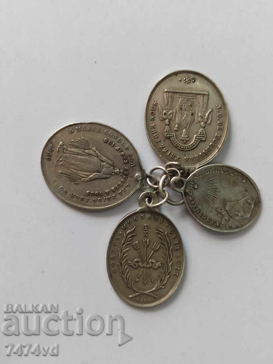Medalioane vechi de argint 1830 - religioase, argint 800