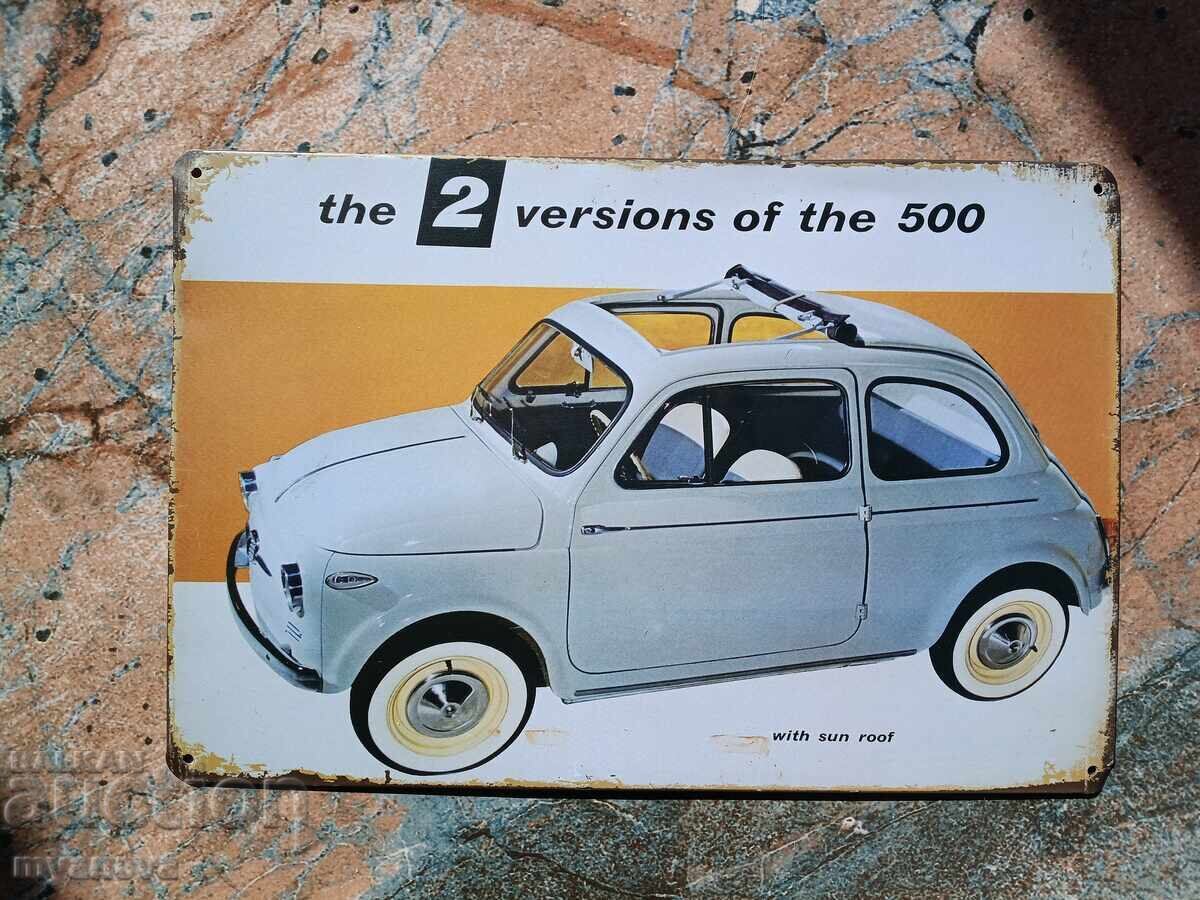 Fiat 500, metal sign with dimensions 30 / 20 cm with price 30.00 BGN | € 15.34