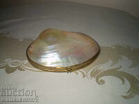 Mother-of-pearl shell jewelry box with brass fittings