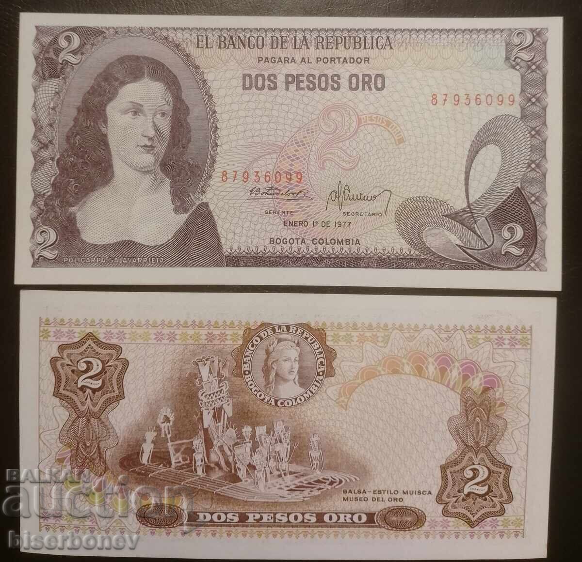 Colombia, Colombia 2 pesos 1977, UNC