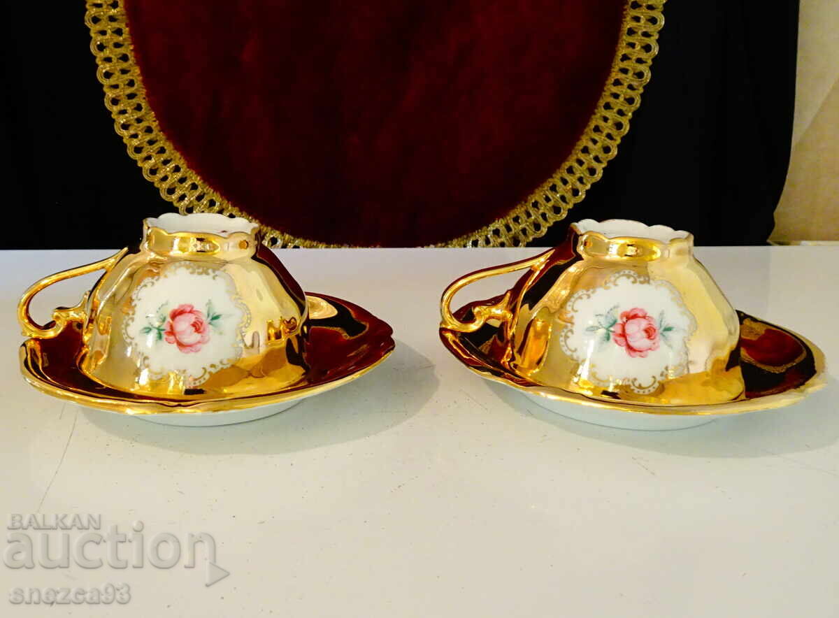 Сервиз за кафе баварски порцелан,чисто злато,роза,барок. - 7 Сервиз за кафе баварски порцелан,чисто злато,роза,барок. - 7