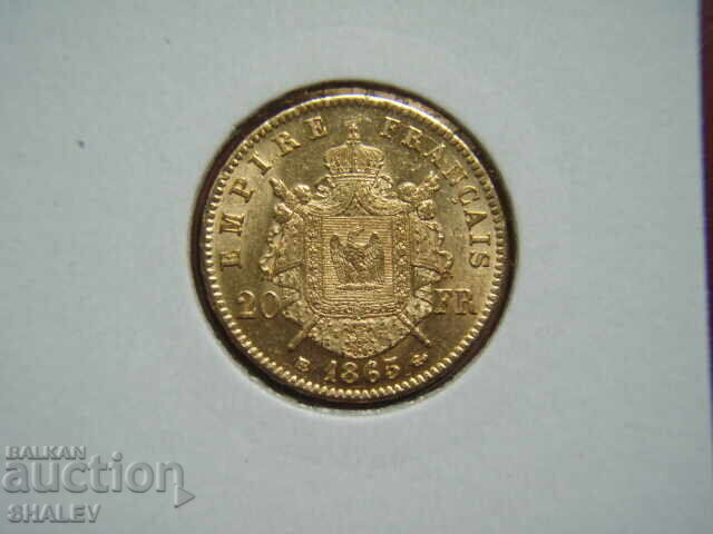 Аукцион 20 Francs 1865 BB France (20 франка Франция) - AU+ (злато) Аукцион 20 Francs 1865 BB France (20 франка Франция) - AU+ (злато)