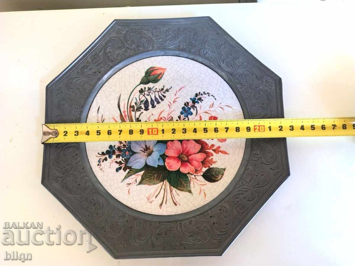 Farfurie de colecție superbă, cositor și ceramică - 6