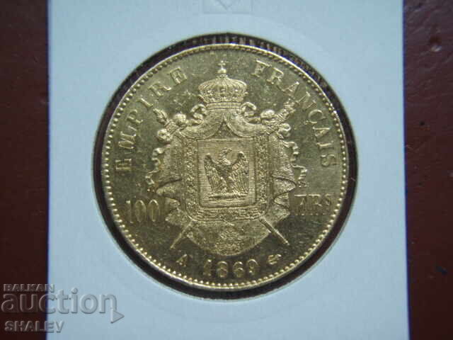 Licitație 100 Franci 1869 A Franța - AU+ (aur)