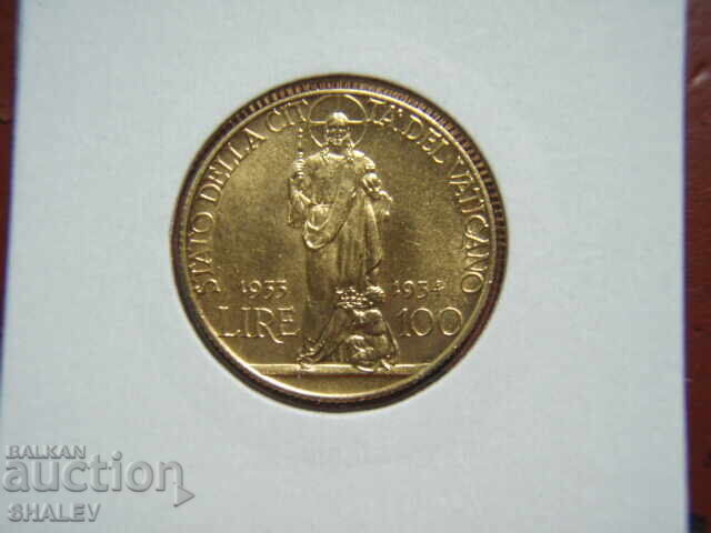 100 Lire 1933-34 Vatican (100 lire of the Vatican) AU/Unc (gold) with price 2299.89 BGN | € 1175.92