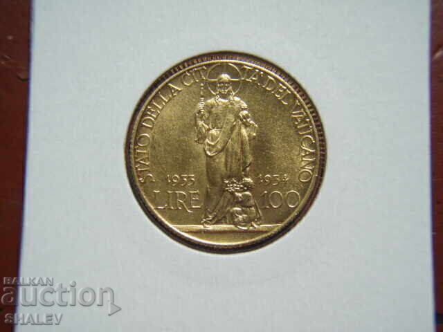 Δημοπρασία 100 Λίρες 1933-34 Vaticana (100 liri Vatikana) AU/Unc (χρυσός)