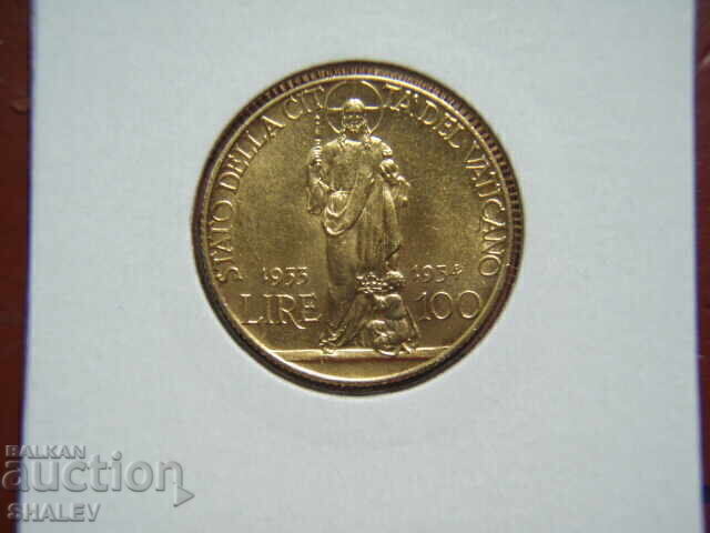 Παράδοση 100 Λίρες 1933-34 Vaticana (100 liri Vatikana) AU/Unc (χρυσός)