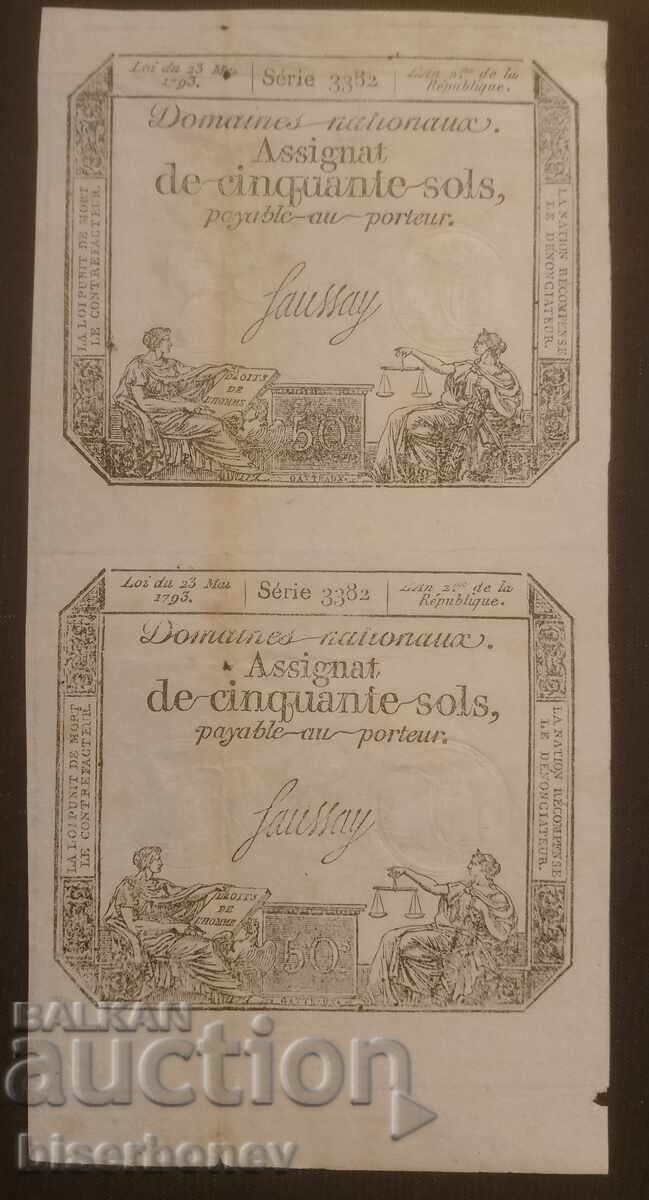 2 x 25 Sols France 1793, 2 x 25 Sols France, VF