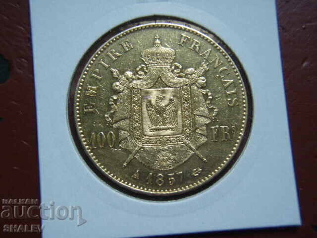 100 Francs 1857 A France (100 francs France) / 2 - AU (gold) with price 7739.89 BGN | € 3957.34