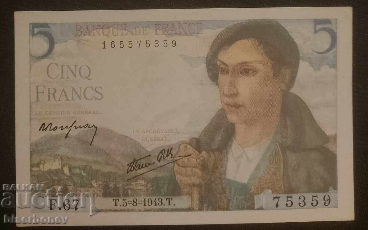 France, France 5 Francs 1943, UNC