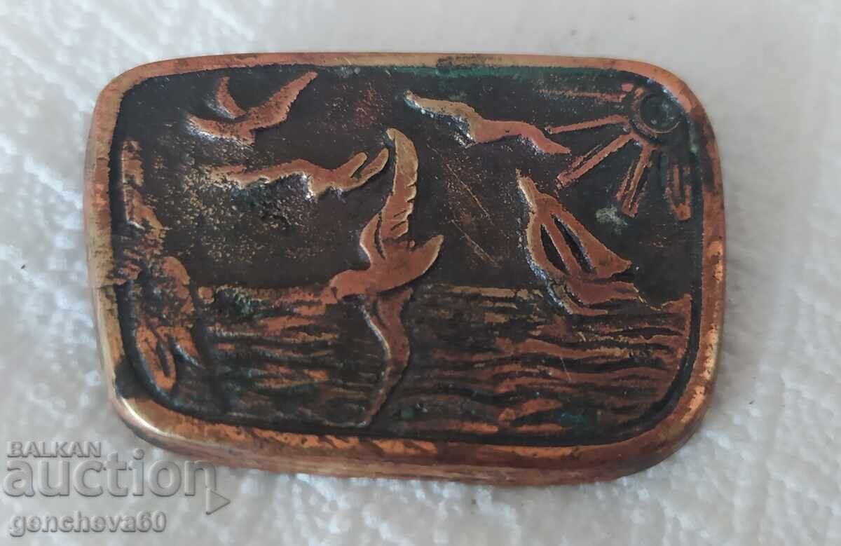 Antique Artisan Copper Brooch - 6