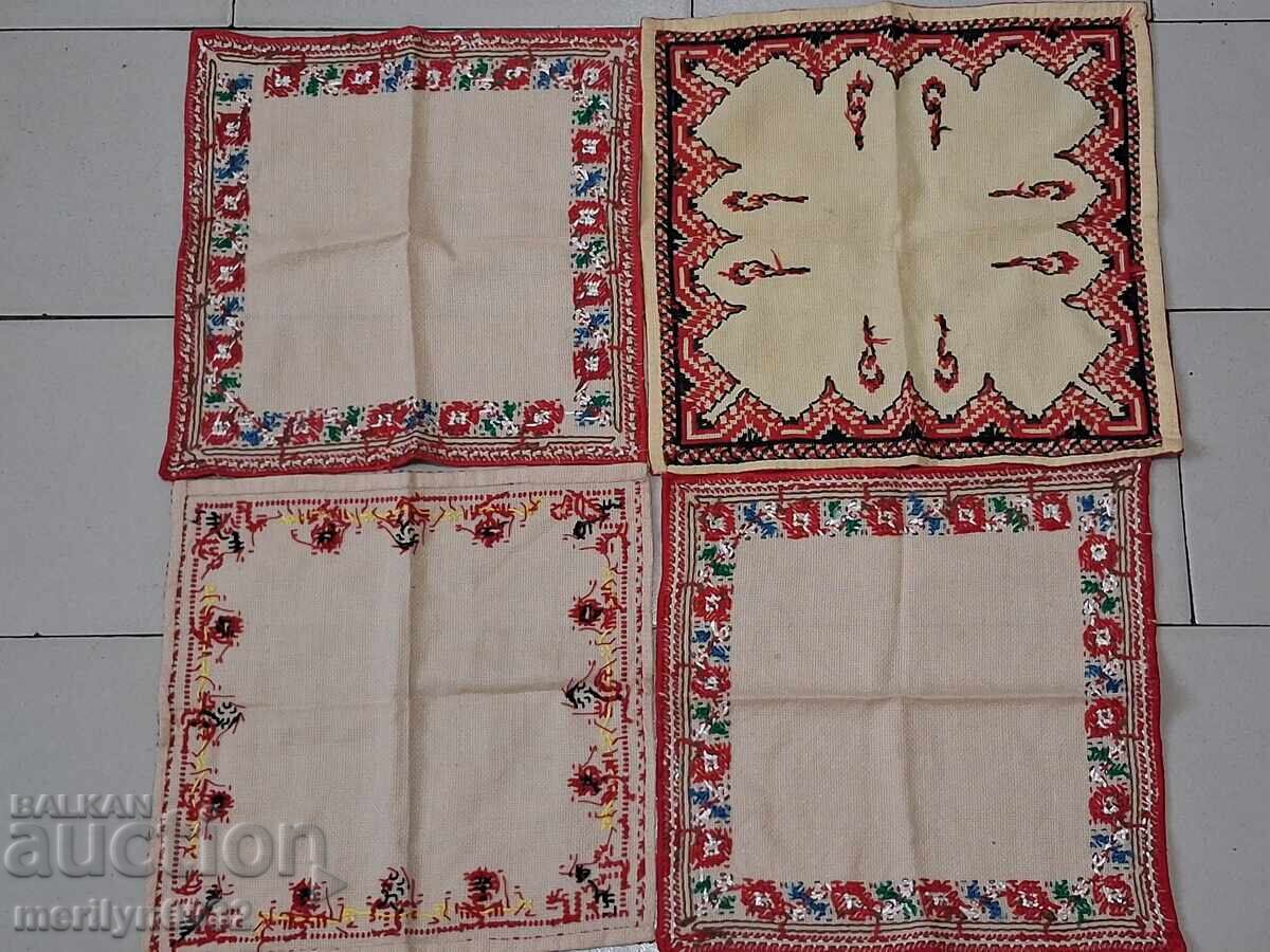 Auction  Old embroidered square 4 pcs tablecloth Bulgarian embroidery