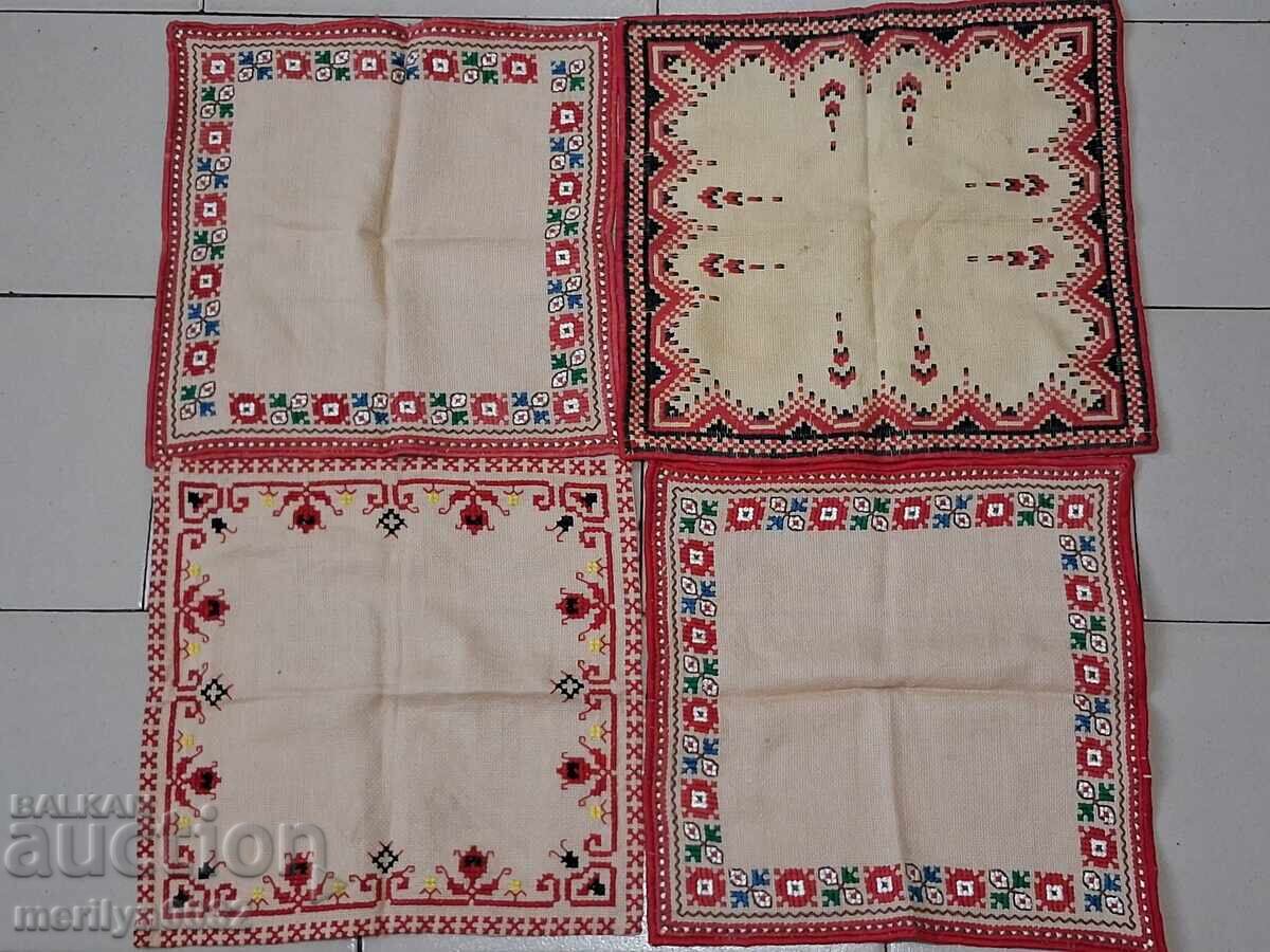 Old embroidered square 4 pcs tablecloth Bulgarian embroidery