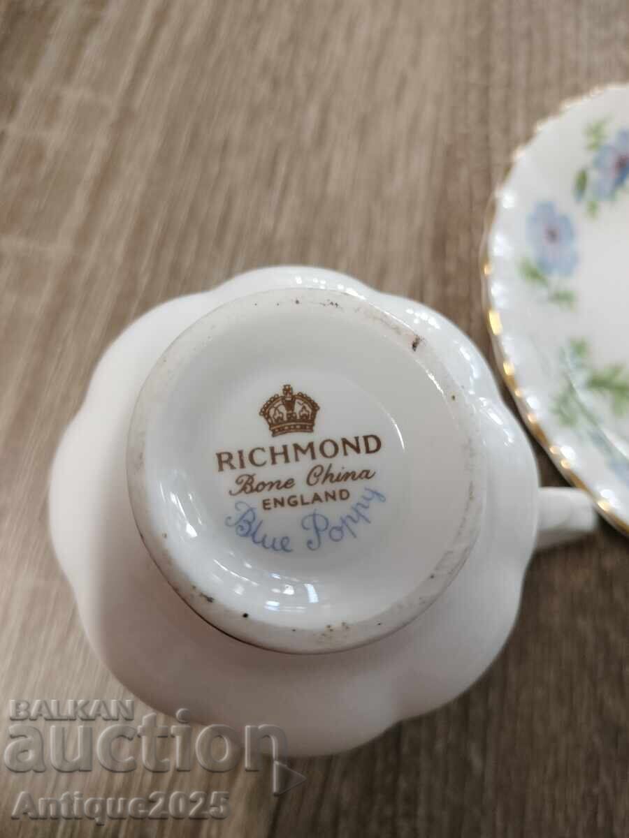 Κινέζικη κούπα με πιατάκι Richmond Bone China "Blue Poppy", Αγγλία με τιμή 50.00 BGN | € 25.56