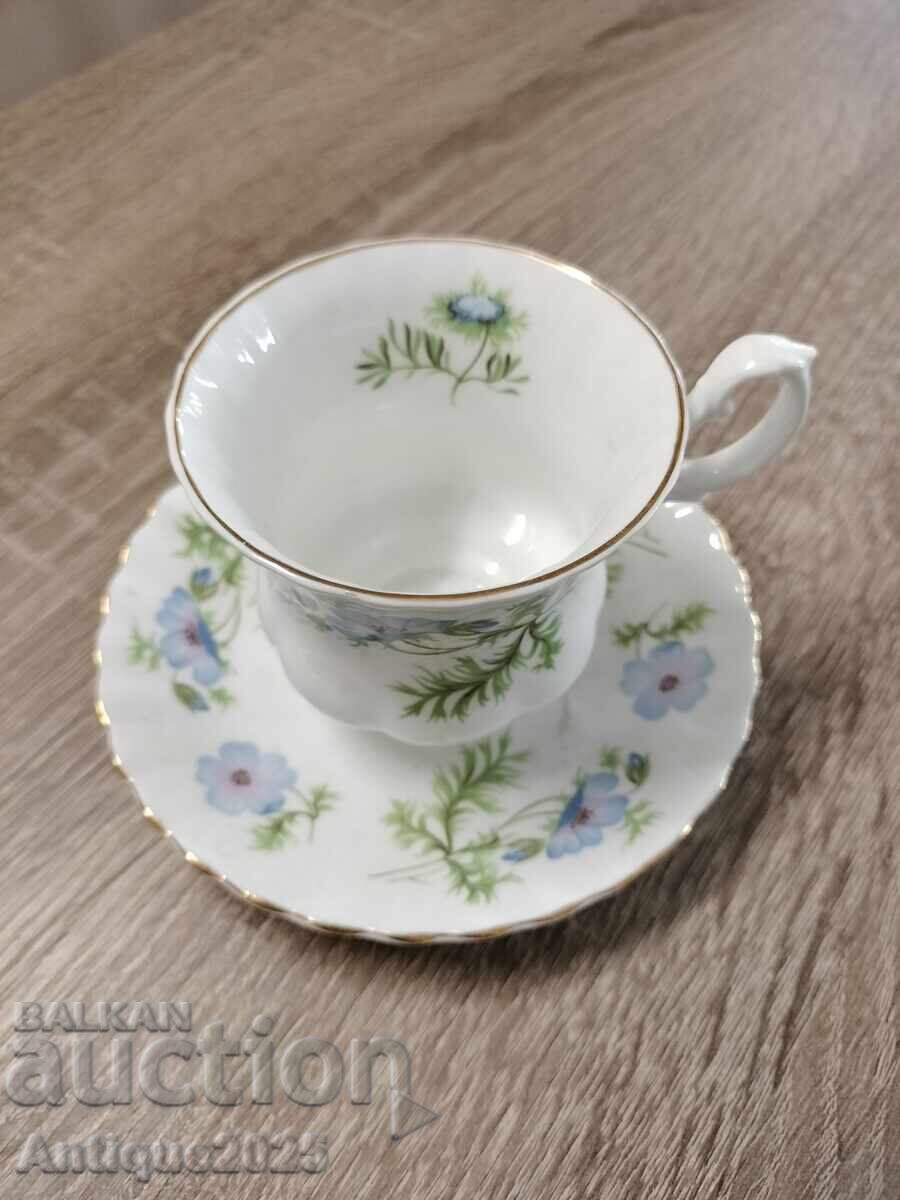 Κινέζικη κούπα με πιατάκι Richmond Bone China "Blue Poppy", Αγγλία