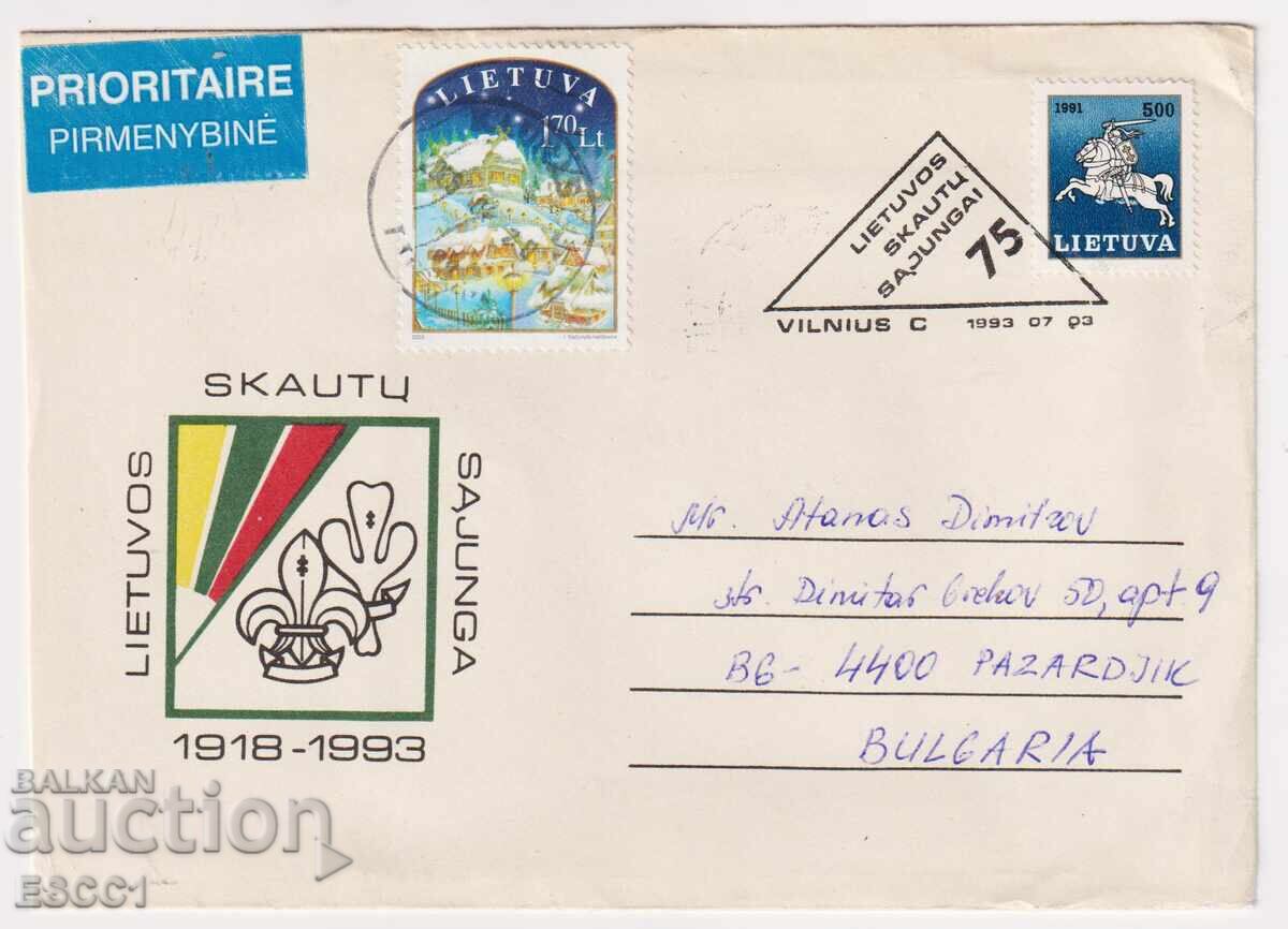 Пътувaл плик с марки Коледа 2003 Рицар от герба 1991 Литва
