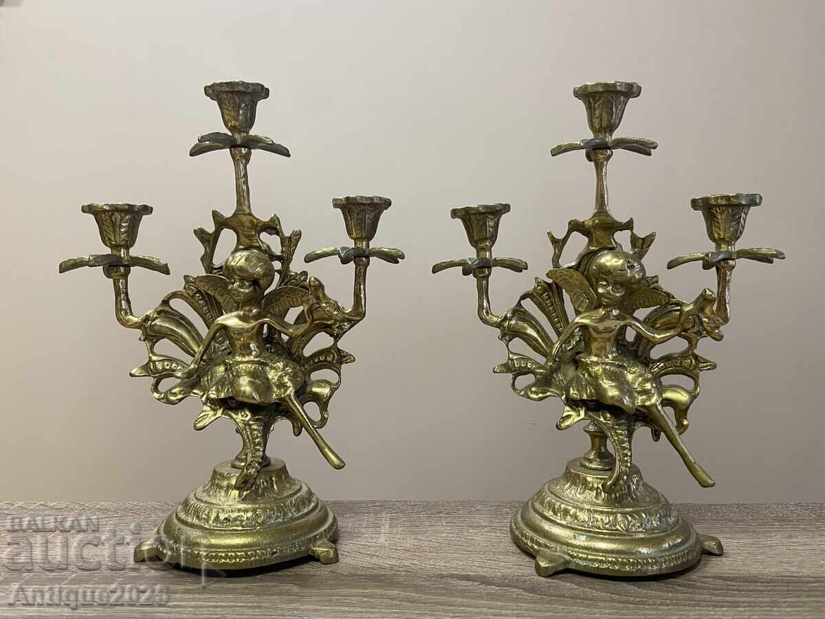 Винтидж бронзови свещници „Феи“ — чифт Винтидж бронзови свещници „Феи“ — чифт