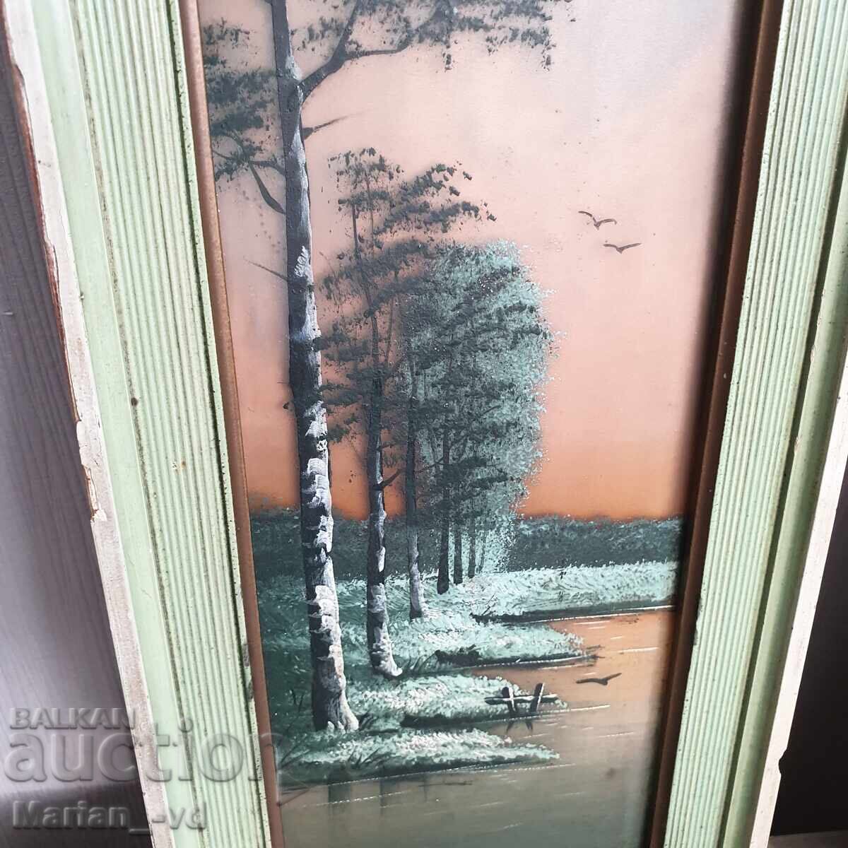 Picturi vechi mici „Peisaj lacustru”, pictate pe sticlă cu preț 150.00 BGN | € 76.69 Picturi vechi mici „Peisaj lacustru”, pictate pe sticlă cu preț 150.00 BGN | € 76.69