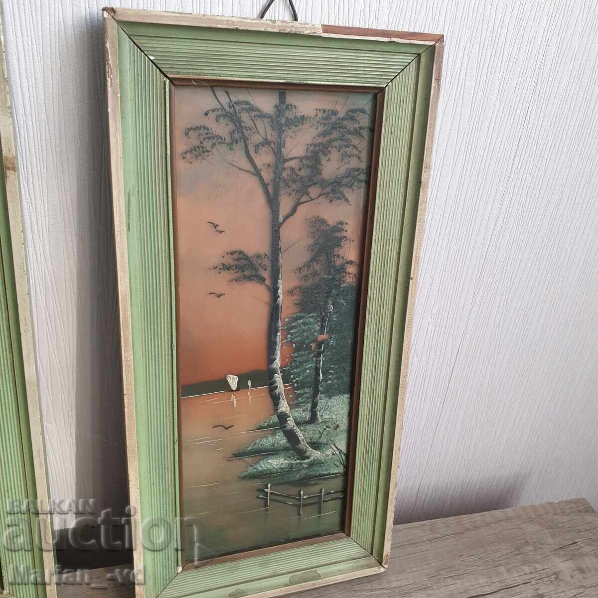 Livrarea Picturi vechi mici „Peisaj lacustru”, pictate pe sticlă Livrarea Picturi vechi mici „Peisaj lacustru”, pictate pe sticlă