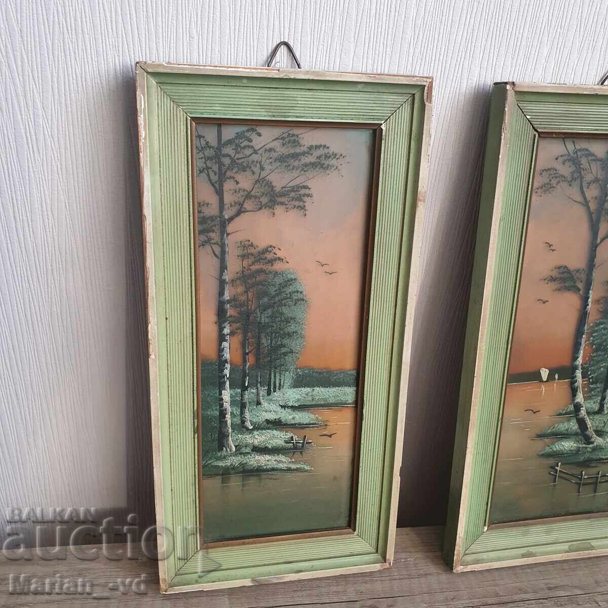Picturi vechi mici „Peisaj lacustru”, pictate pe sticlă - 5 Picturi vechi mici „Peisaj lacustru”, pictate pe sticlă - 5