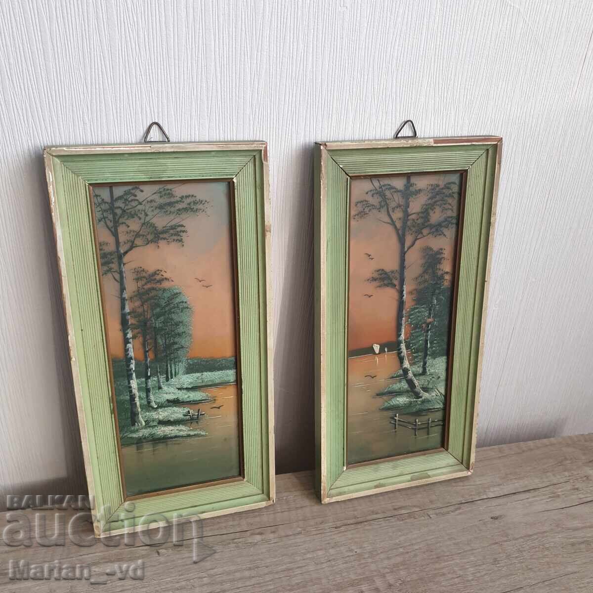 Picturi vechi mici „Peisaj lacustru”, pictate pe sticlă Picturi vechi mici „Peisaj lacustru”, pictate pe sticlă