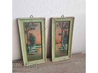 Picturi vechi mici „Peisaj lacustru”, pictate pe sticlă