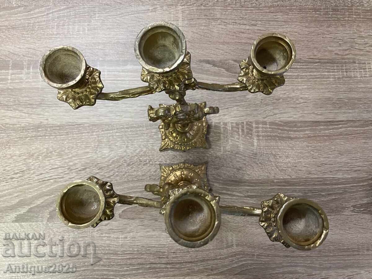 Παράδοση Αντίκες μπρούτζινα κηροπήγια με αναβάτες σε άλογα (ζεύγος)