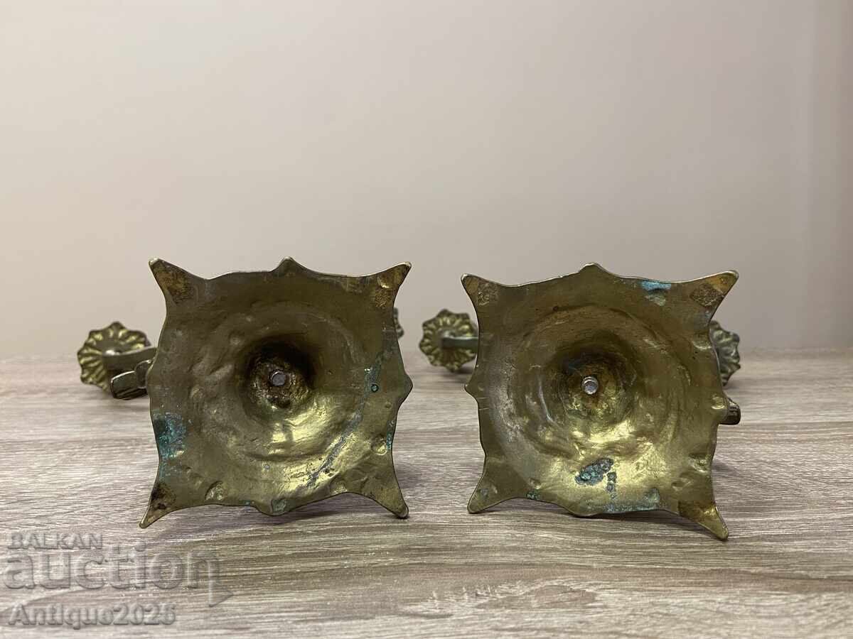 Αντίκες μπρούτζινα κηροπήγια με αναβάτες σε άλογα (ζεύγος) - 5