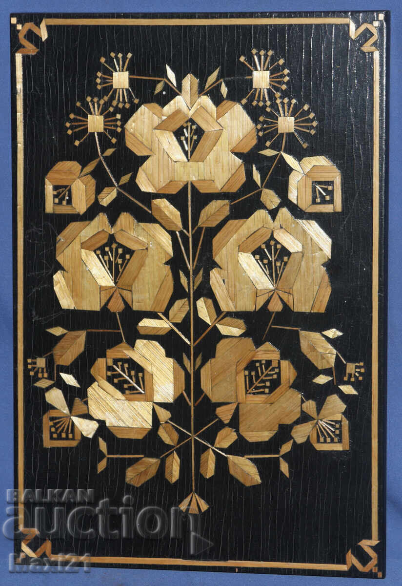 Handmade, wooden inlaid panel