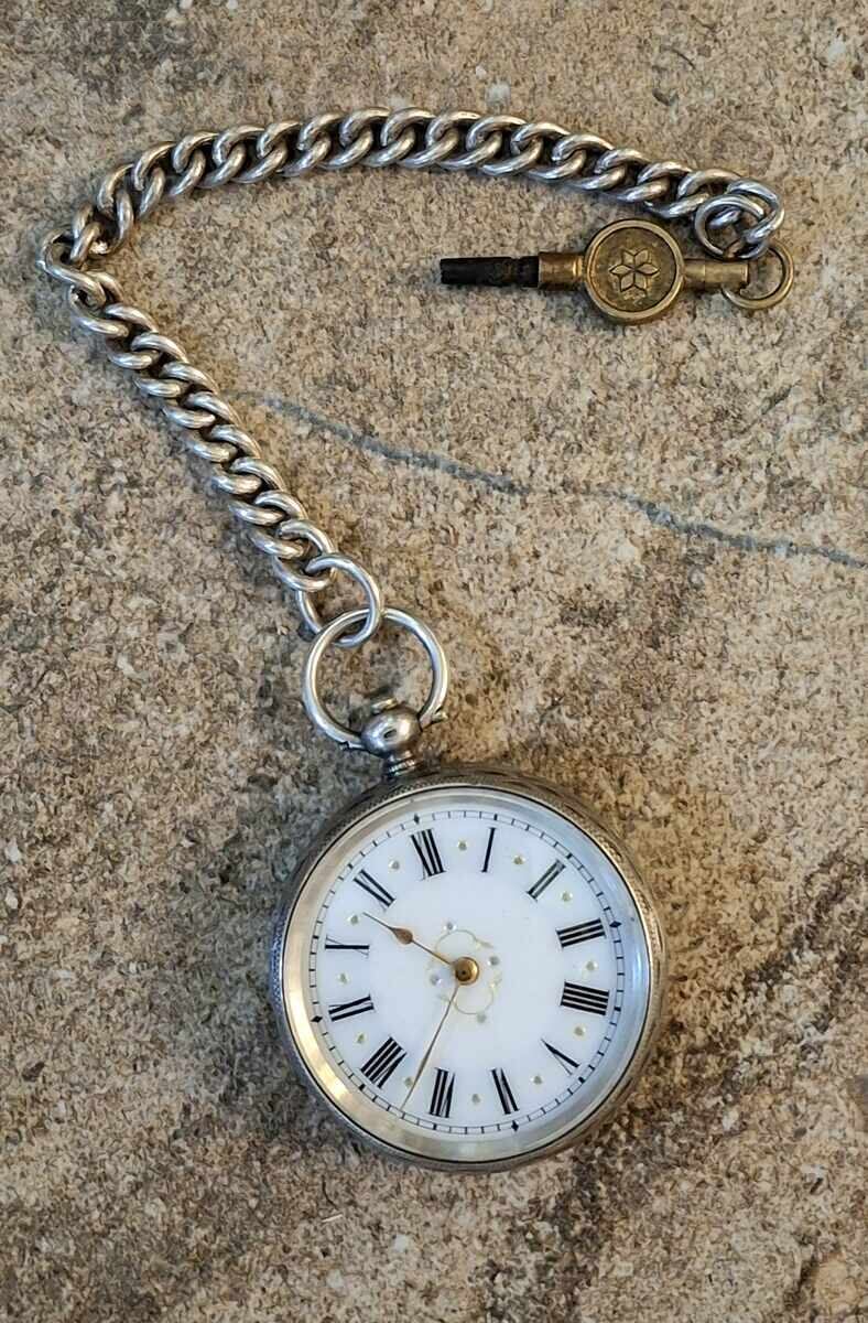 Pocket watch, fob chain, jewelry, silver, blinking Pocket watch, fob chain, jewelry, silver, blinking