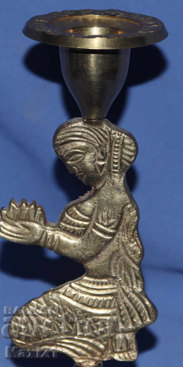 Auction  Decorative brass candlestick, figure of a woman