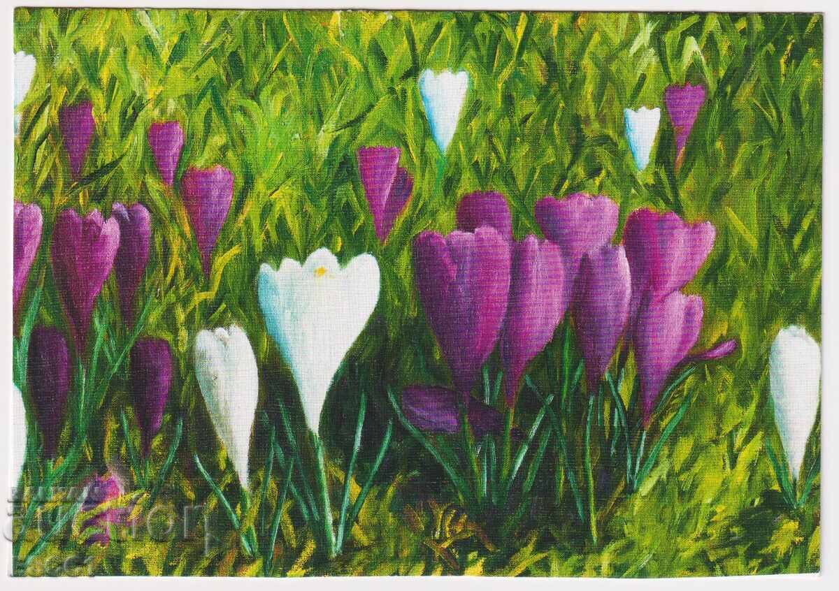 Felicitare Pictură Flori Brandușe 2024 din Ungaria