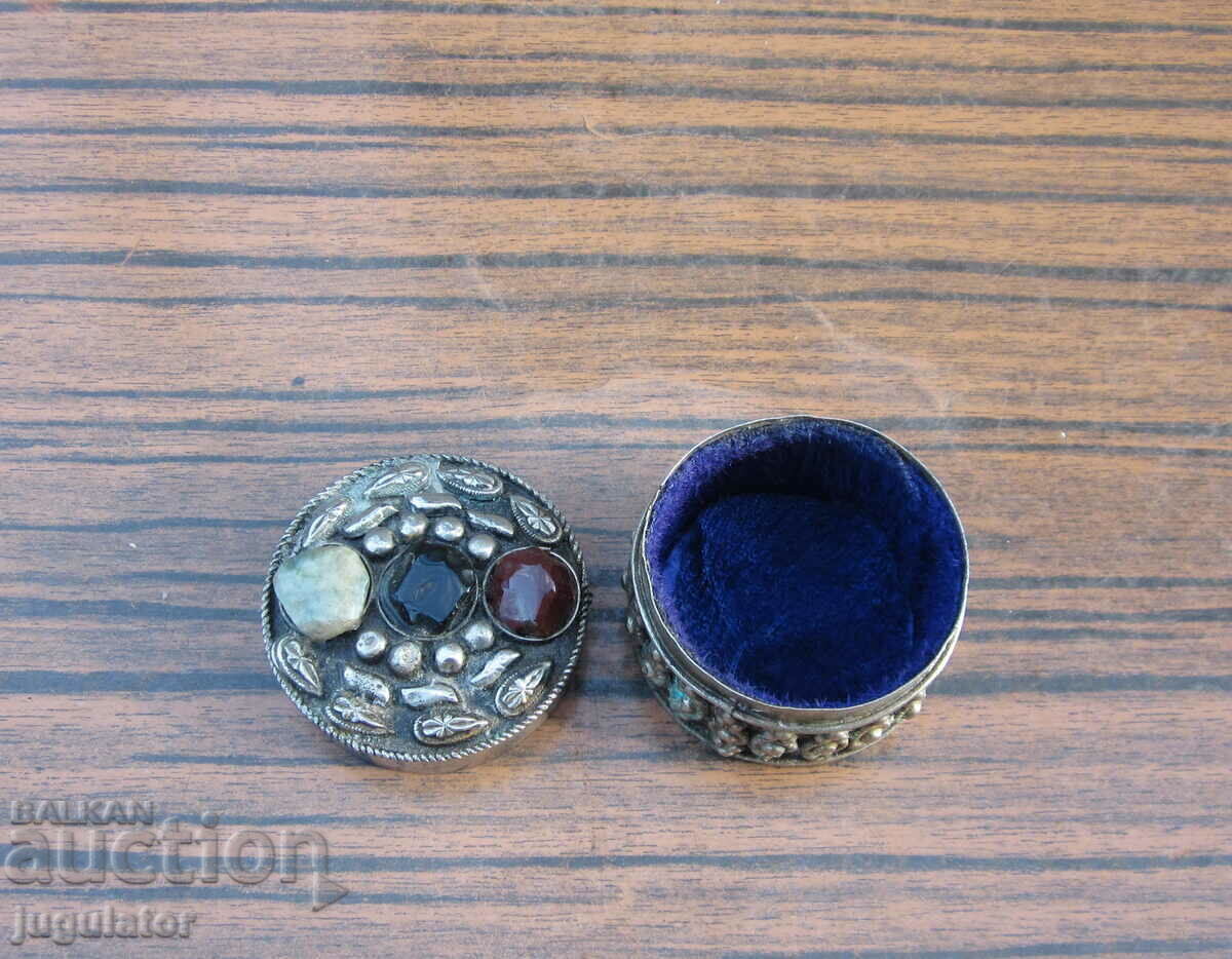 old box small silver plated jewelry box with agates - 5 old box small silver plated jewelry box with agates - 5